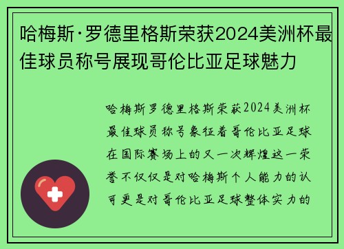 哈梅斯·罗德里格斯荣获2024美洲杯最佳球员称号展现哥伦比亚足球魅力